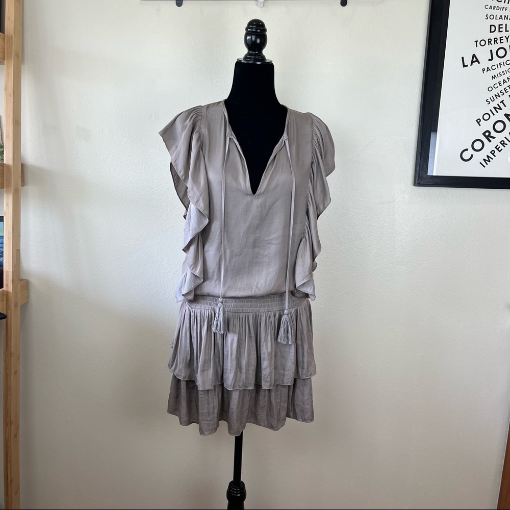 Mustard Seed Ruffe, Tiered, Dress, S/Small, Grey/Silver, Excellent Condition